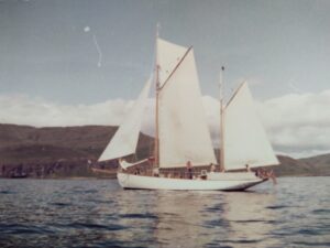 Gaff ketch Owl sailing in Scotland